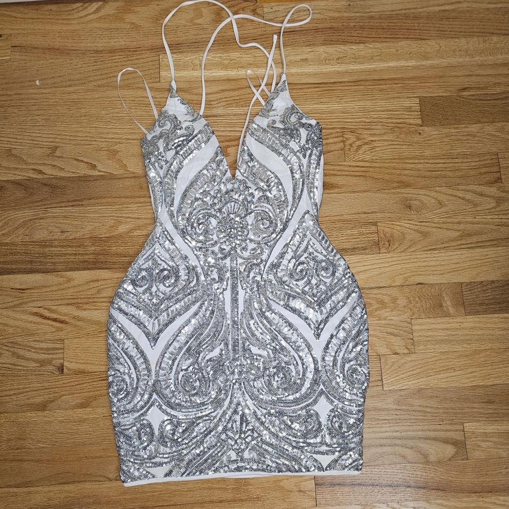 Windsor Silver Sequin Backless Dress